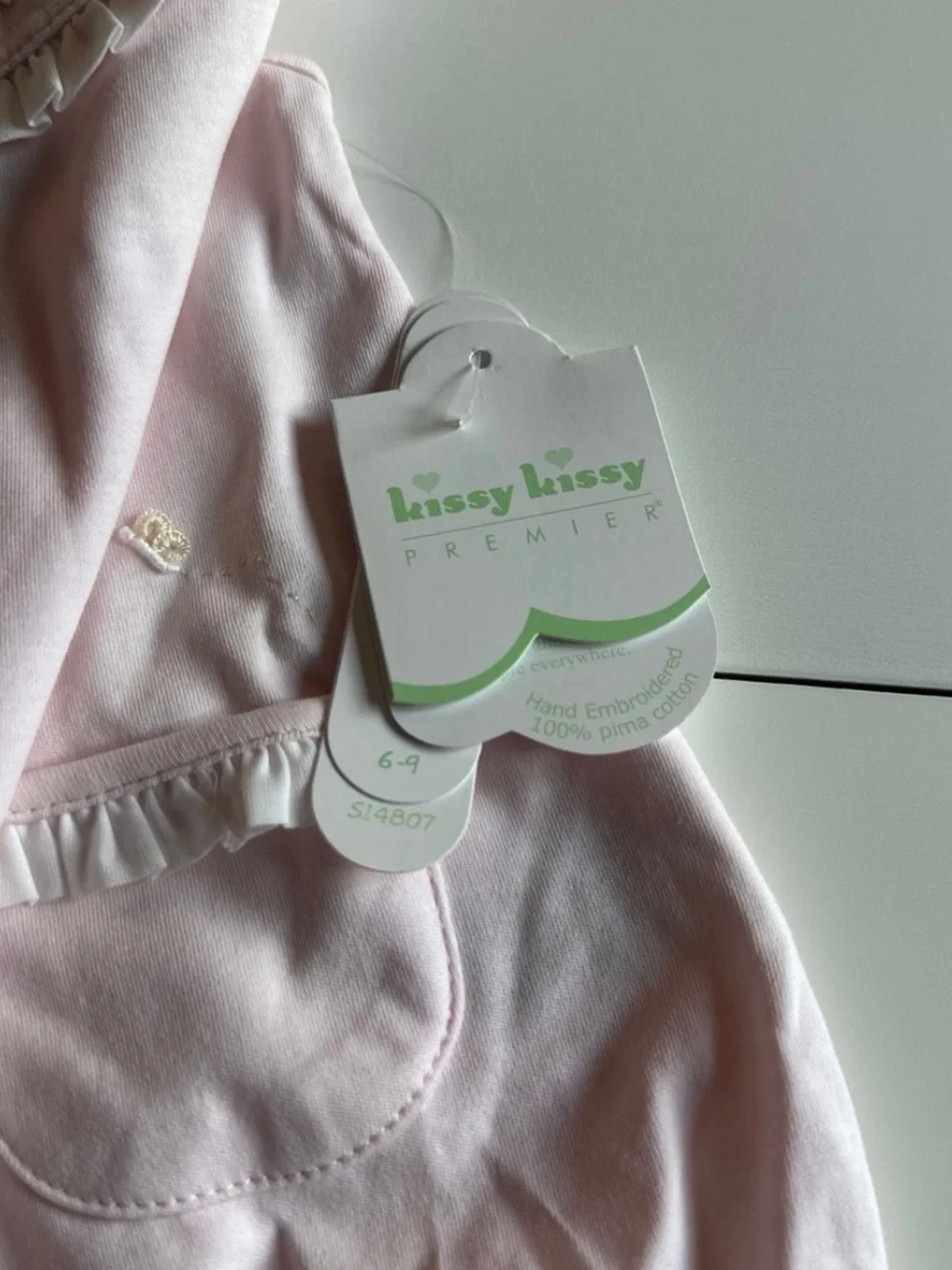 Kissy Kissy Pink Hand Embroidered Pima Cotton Playsuit Romper Shortie 6-9m